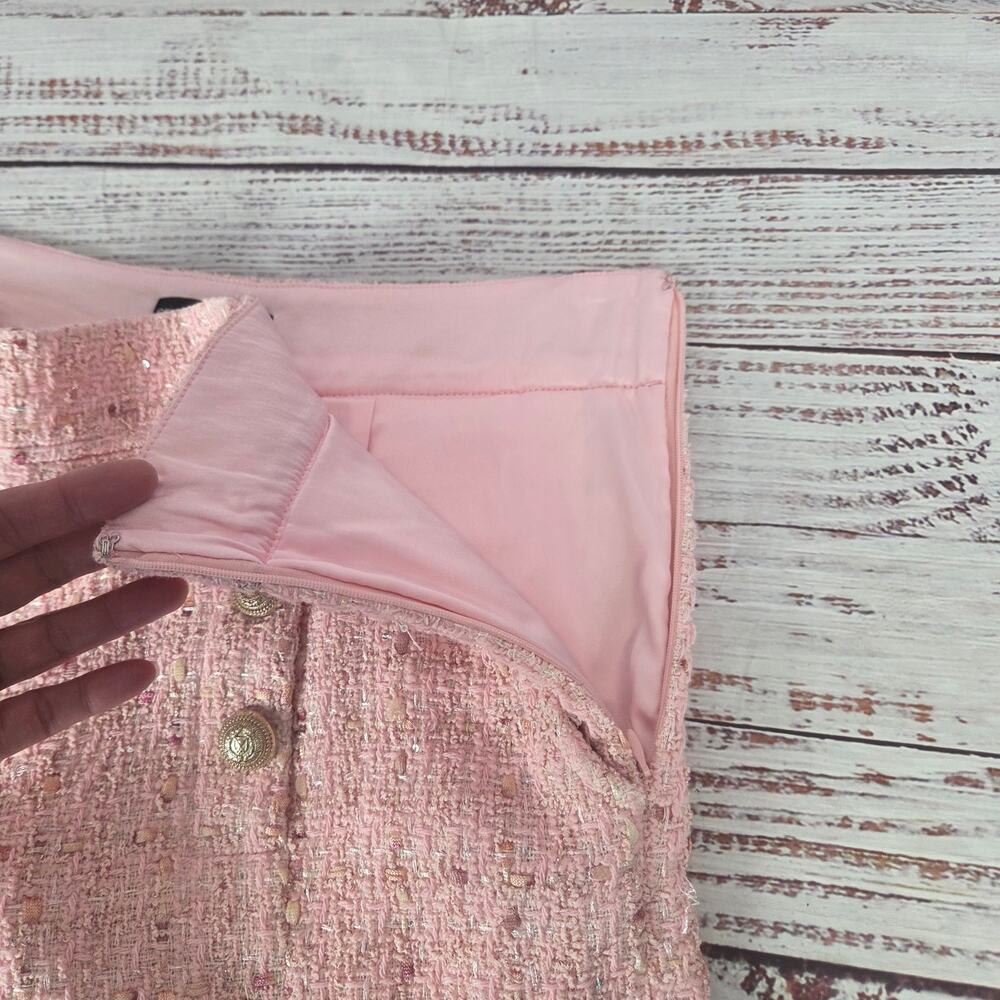 Generation Love Lizzy Tweed Light Pink Shorts L High Rise Fringe Hem Kawaii Twee - Picture 9 of 15